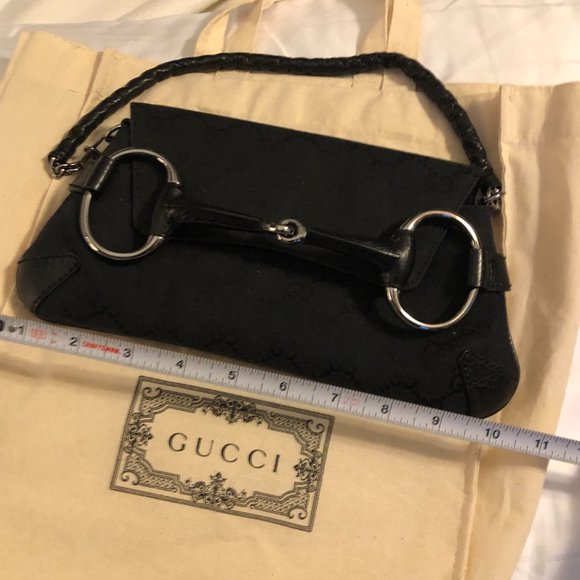 GUCCI Vintage Black Monogram Horse Bit Clutch - Picture 15 of 16
